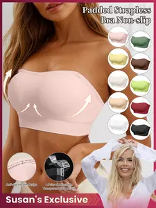 Women’s Strapless Bra with Gathered Design, No Wire and Non-Slip Backless Style, Seamless Invisible Cup Bras for Ultimate Comfort
