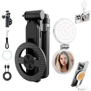 Upgraded Magnetic Selfie 2PCS Set, featuring a 360° rotatable stand & 3-level adjustable fill light,25-inch extendable design, compatible with both iPhone and Android phones, perfect for selfies, live streaming, store visits and short video creation.