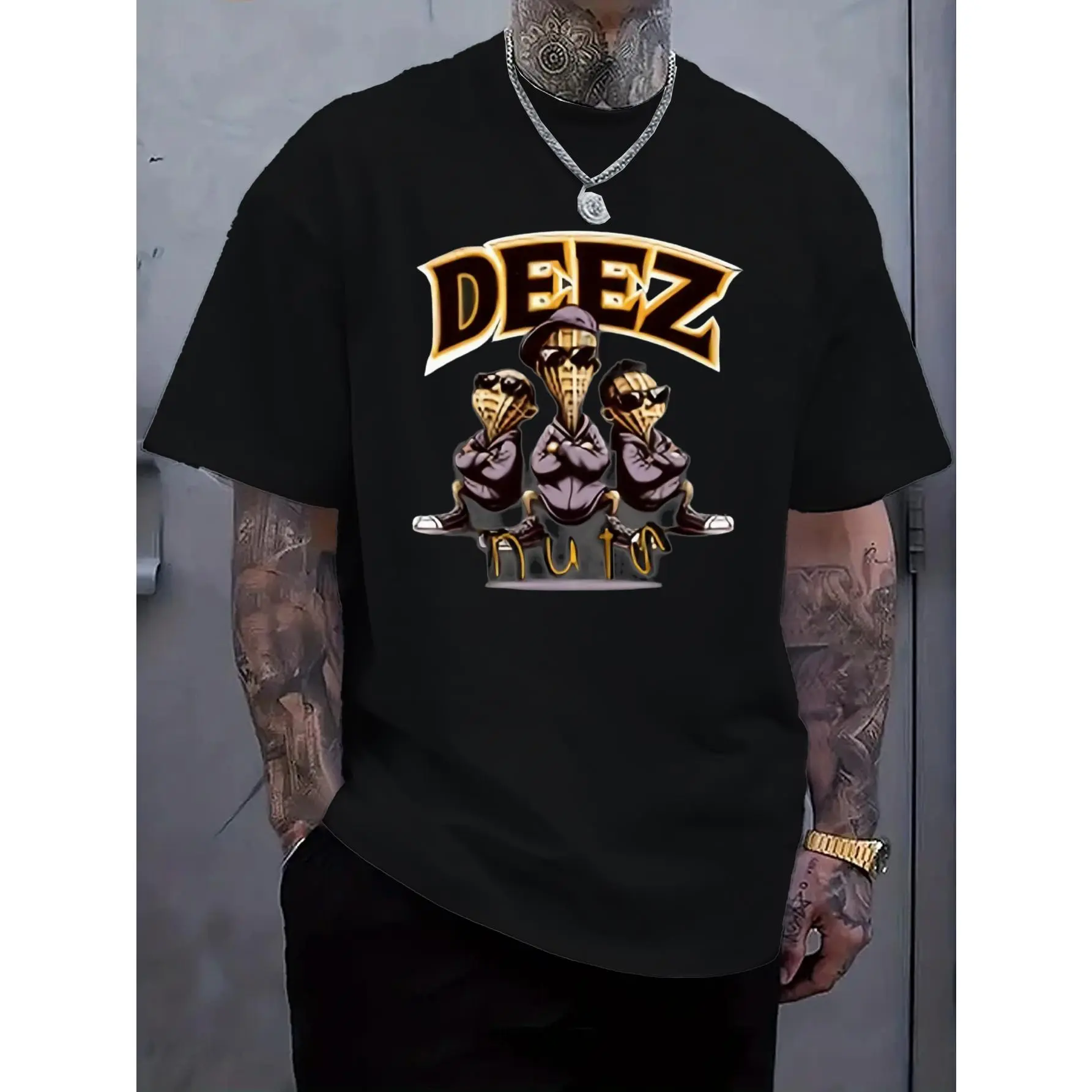 Women's "DEEZ NUTS" Graphic T-Shirt, Casual Short Sleeve Round Neck Comfy Stretchy Loose Fit Basic Top for Summer