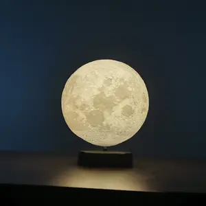 Self-Rotating Moon Lamp, 3D Printed Floating Night Light, Touch Switch Sound Control, Three Modes, Slow Rotation, Desktop Decoration Gift