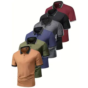 6pcs Short Sleeve Men's Fashionable Lapel Golf T-shirt for Tennis and Commercial Entertainment Occasions Tops Polo