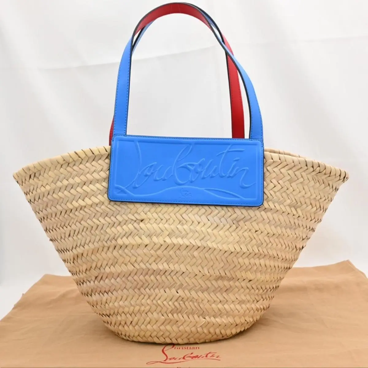 Pre-owned christian louboutin As Shown Shoulder Bags Loubishore Logo Basket Bag Beige Blue Red cl8940jj
