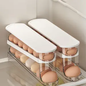 1 PC Auto Rolling Egg Holder for Fridge, Egg Dispenser for Refrigerator, Countertop, Kitchen - Space-saving Egg Roller/Organizer/Storage/Container/Tray，Egg Dispenser for Refrigerator, Easy Access, Durable & Versatile with  Capacity Holds 12-14 Eggs