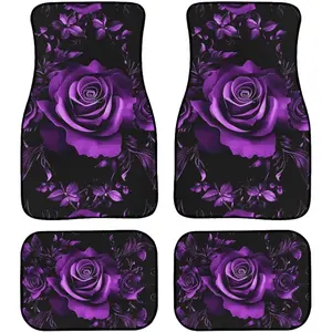4-Piece Rose Car Floor Mats Set, Durable Washable Carpet Liners for Cars Suv Trucks Vans, Car Interior Accessory, Automotive Accessories