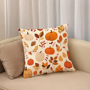 Pumpkin & Leaf Pattern Cushion Cover, 1 Count Square Throw Pillow Cover without Filler, Household Decoration Supplies for Home Living Room Bedroom Sofa Couch