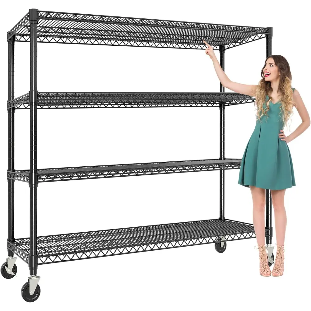 Heavy Duty 2640LBS Metal Rolling Shelf Unit - 4-Tier Industrial Wire Rack, 59"W x 17.7"D x 71"H Adjustable Organizer with Smooth Wheels, Easy Installation for Garage, Workshop, Household, Kitchen Storage