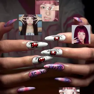 Anime Eye Wearable Nails, Second-Culture Character Design, Gradient Almond Shape False Nails, 24 Pieces, Daily & Concert Art Nails