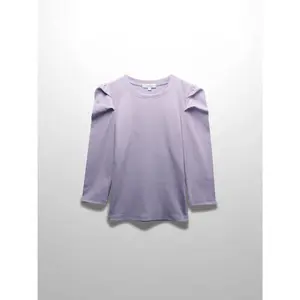 Ribbed Crew Neck Puff Sleeve Top-Lavender