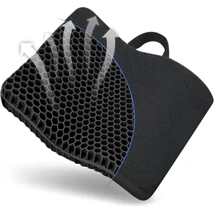Double Thick-Layer Gel Seat Cushion with Airflow Honeycomb Design, Zippered Feature for Long Sitting, Sciatica Pain Relief