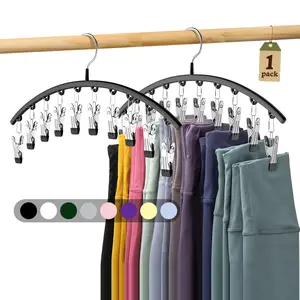 Legging Organizer for Closet, Metal Yoga Pants Hangers 2 Pack w/10 Clips Holds 20 Leggings, Space Saving Hanging Closet Organizer w/Rubber Coated Closet Organizers and Storage, Black Room