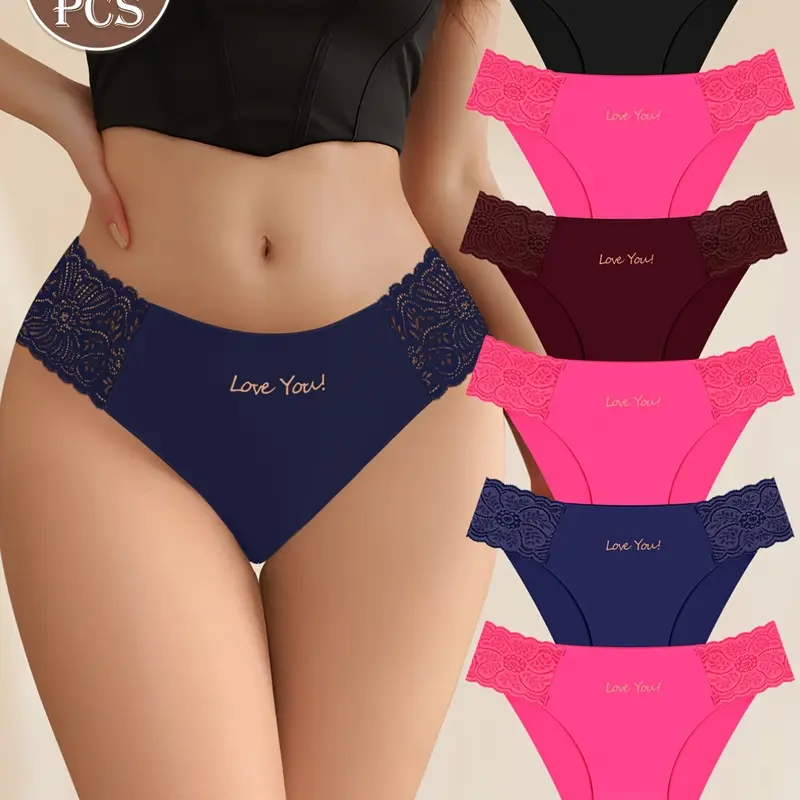 Women's 6-Pack Boho Low-Rise Panties, Solid Color Underwear with Lace Trim, Lightweight and Breathable, Fitted Style Breathable Comfy Panties for All Seasons