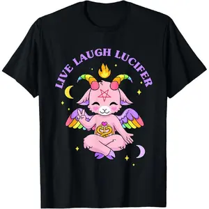 Live Laugh Lucifer Cute Baphomet T-Shirt Black Unisex Casual Fit Lightweight Tee
