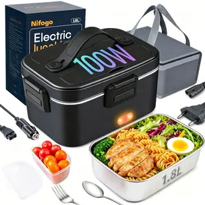 Truck Workplace Dual Use Digital Timing Electric Food Warmer Lunch Box, Universal 12V/24V/110V Voltage Portable Fork Spoon Storage Carry Bag