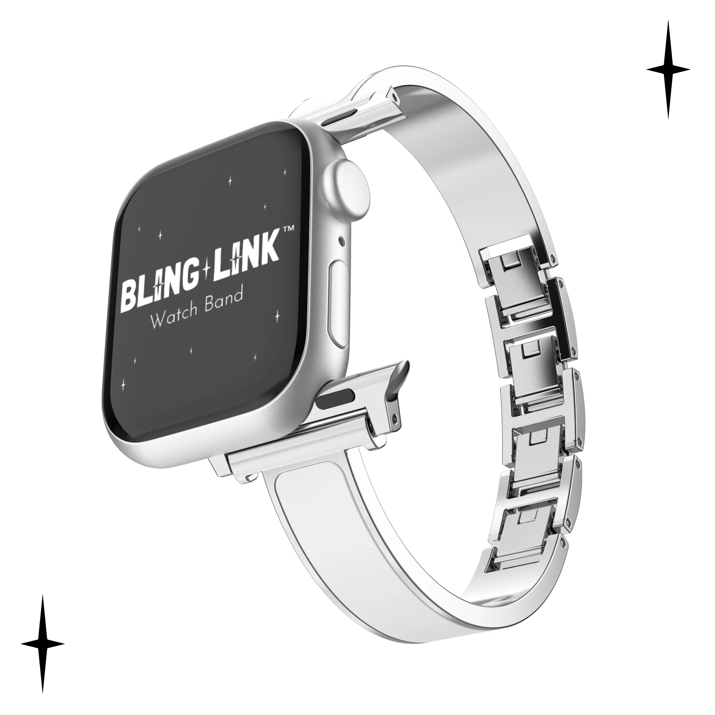 Bling-Link Clic Bracelet Metal Band - Compatible with Apple Watch 38mm to 49mm, Elegant Design,  Adjustable Fit, Stylish Accessory for Any Occasion