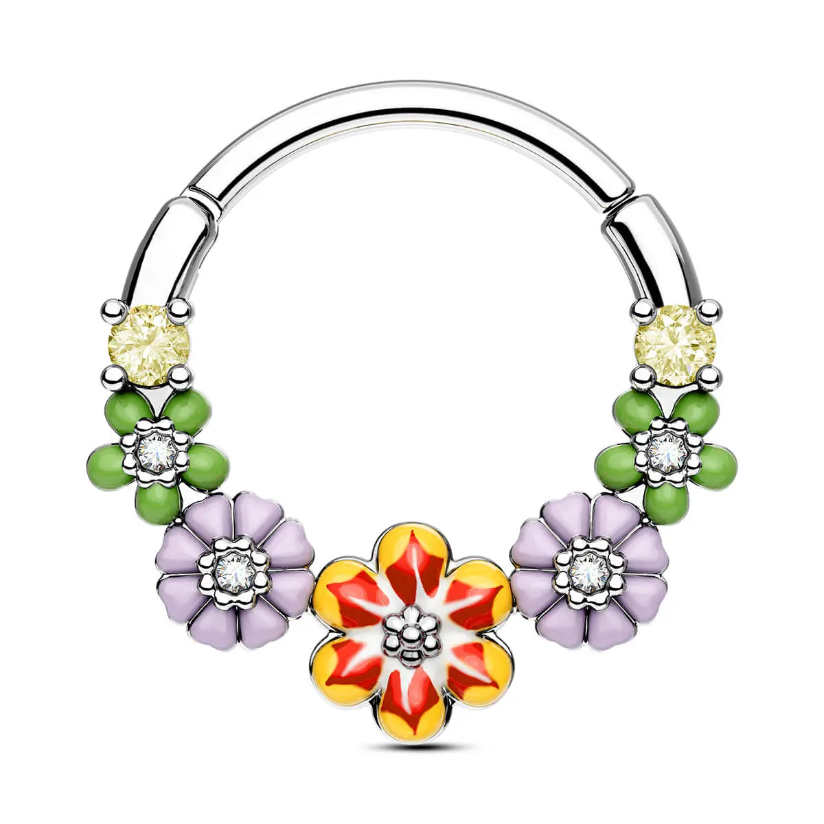 OUFER BODY JEWELRY Colorful Spring Flower Nose Ring for Female, Elegant Casual Body Jewelry for Everyday Wear