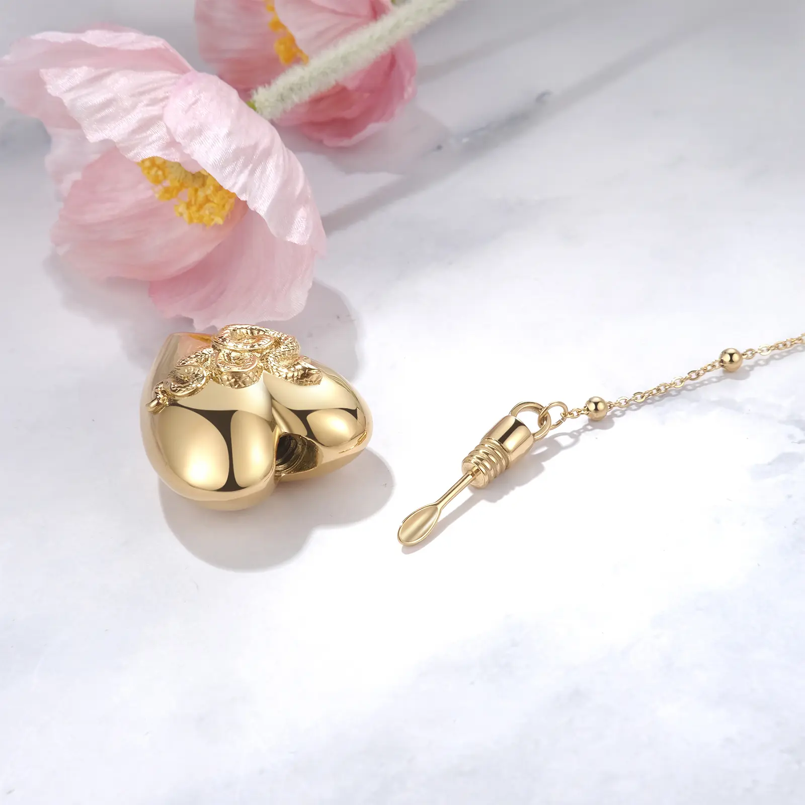 OIDEA Rosary Y-Necklace for Female, Stainless Steel Beaded Heart Locket Engraved with 'LDR', Durable Fashion Accessory for Birthday and Anniversary Gifts