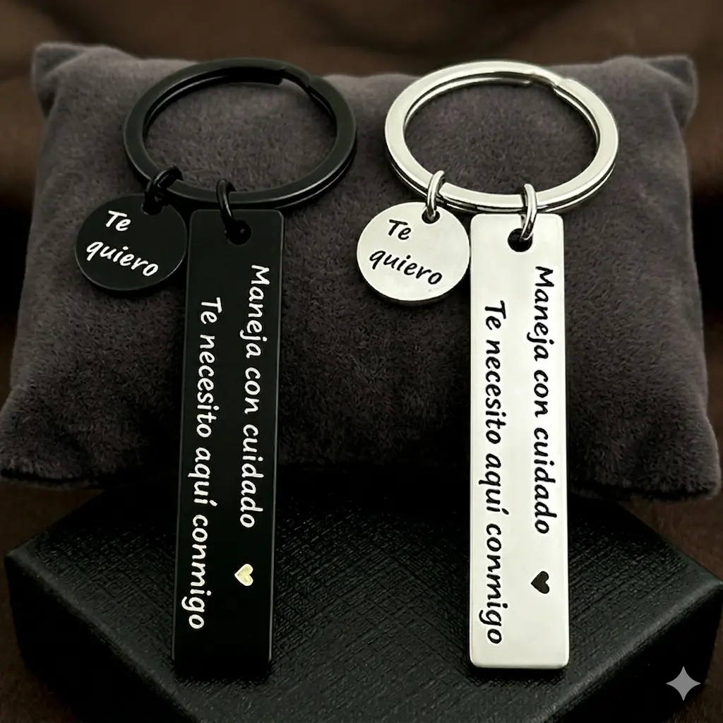 Spanish Maneja Con Cuidado Keychain Charm - Te Quiero Te Necesito Aqui Conmigo Car Key Chains, Stainless Steel Trucker Reminder Gift for Boyfriend Husband Anniversary