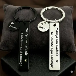 Spanish "Drive Safe" Keychain for Boyfriend - "Maneja Con Cuidado" Stainless Steel Keyring - I Love You Couples Gift - Sweet Anniversary Present for Him