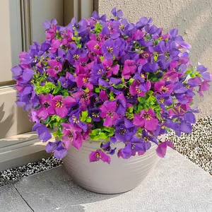 Artificial Faux Plants Flowers, Artificial Flower Set, 6 Bundles Fake Silk Daisy, Eucalyptus & Artificial Lavender Bouquet, UV Resistant Outdoor Garden Décor, Durable Planters for Patios Yards