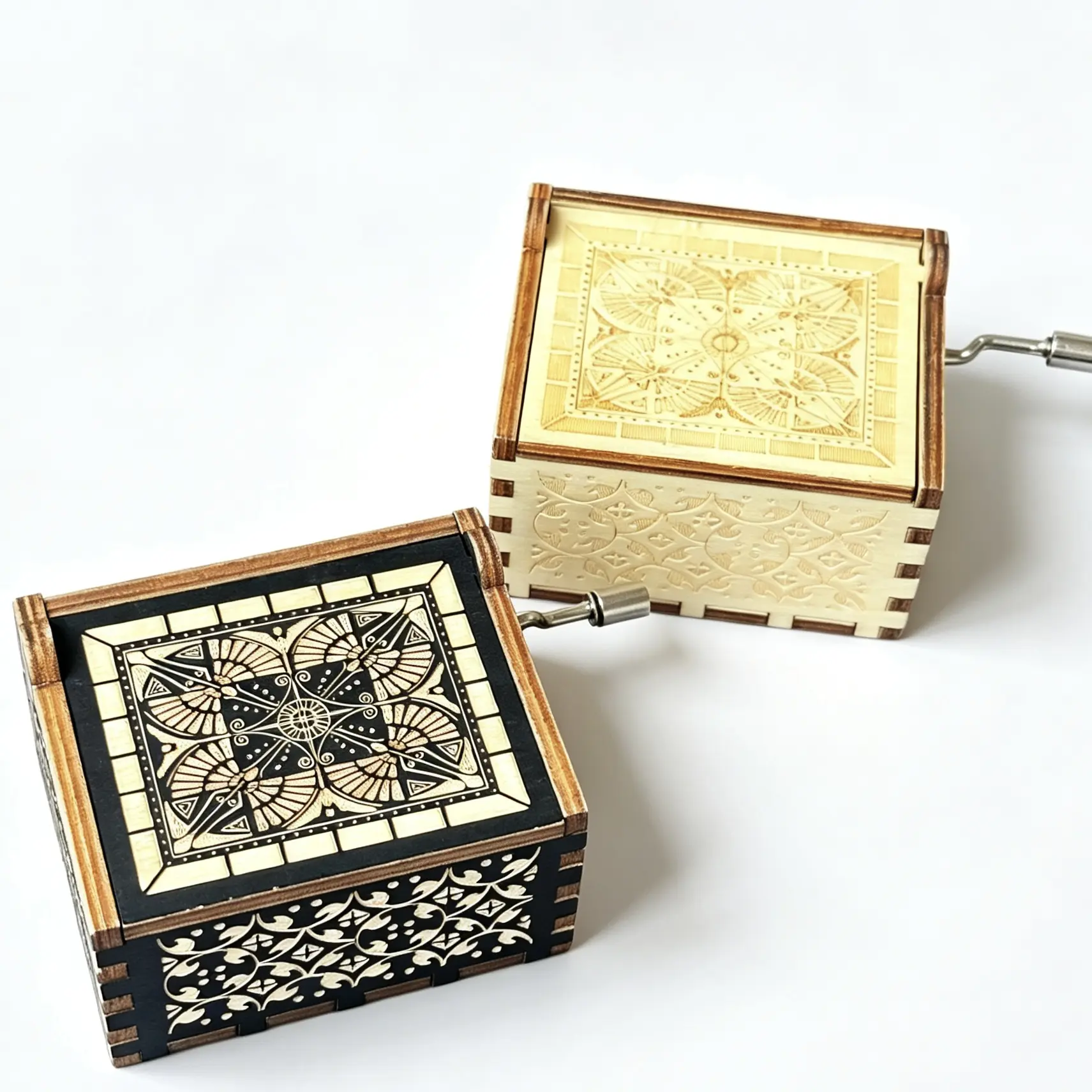 Vintage Carved Wooden Hand Crank Music Box Retro Engraved Pattern Mini Musical Box Desktop Ornament Creative Holiday Birthday Gift For Friends Home Decor