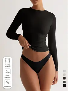 Women's Casual Sporty Long Sleeve Top, Gym Top, High-Stretch Breathable Yoga T-Shirt, Round Neck Tee Made from All-Season Woven Fabric