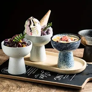 Multi Function Ceramic Ice Cream Yogurt Cups Microwave Safe Round Dessert Bowls for Snacks and Baking