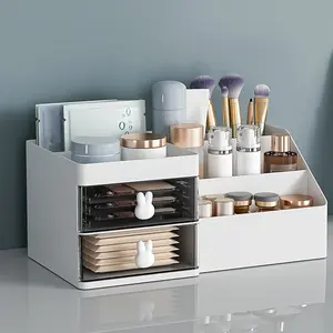 1pc Cosmetic Storage Box with 2 Drawers, Cosmetics Storage Box, Makeup Organizer Basket, Desk Organiser, Makeup Tool Organizer, Beauty Organizer, Durable Plastic Organizers, Back-To-School Essentials, Bathroom Accessories