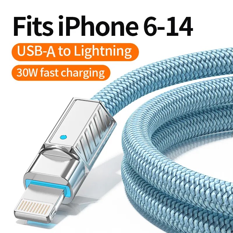 iPhone USB A to Lightning Fast Charging Cable,Heavy Duty Extra Thick nylon Braided cable,Thick Braided Cord for iPhone 6-14 plus Pro Max,Supports up to 30W fast charging Cable,Thickened Zinc Alloy Connector, 6mm Extra Thick Cable Body