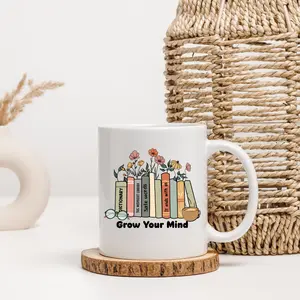 12 oz Ceramic Grow Your Mind Book Mug - Reusable and Washable - Drinkware ceramic coffee reusable drinkware ceramic coffee reusable drinkware