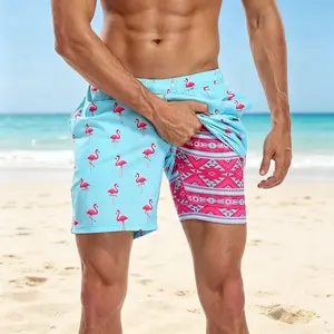 LRD Men Swim Trunks 7 Inch Compression Liner Quick Dry Lightweight Polyester Athletic Swimming Shorts Beach Pool Summer Surfing Gym Workout Casual Breathable Fitness Shorts Gift for Father's Day Vacation