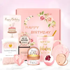 Birthday Gifts for Women Happy Birthday Gift Basket with Not a Day Over Fabulous Mug, Unique Pink Gift Box Set for Her, Perfect Presents for Friends, Mum, Sister, Wife, Coworkers, Daughter & Aunt, Thoughtful Celebration Gift