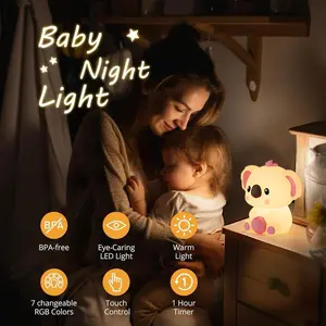 Koala Night Light for Kids 3 Modes 14 RGB Colors 10-Hour Battery Touch Control Eye Protection Portable Baby Bedtime Buddy Ideal for Nurseries Breastfeeding Gift