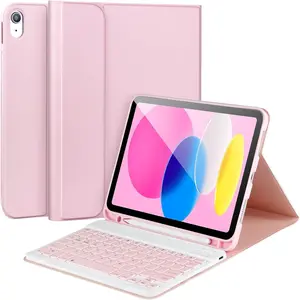 iPad 11/10th Generation Case with Detachable Bluetooth Keyboard – A16 2025 11" / 10th Gen 2022 10.9", Pencil Holder, Square Keycaps, Pink