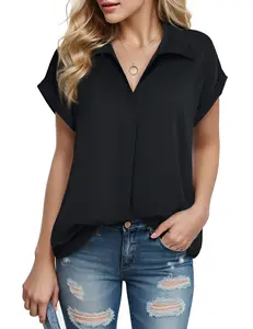 Women's Short Sleeve Chiffon Blouses for Office Work Business Attire Collared Shirts Tops Womenswear