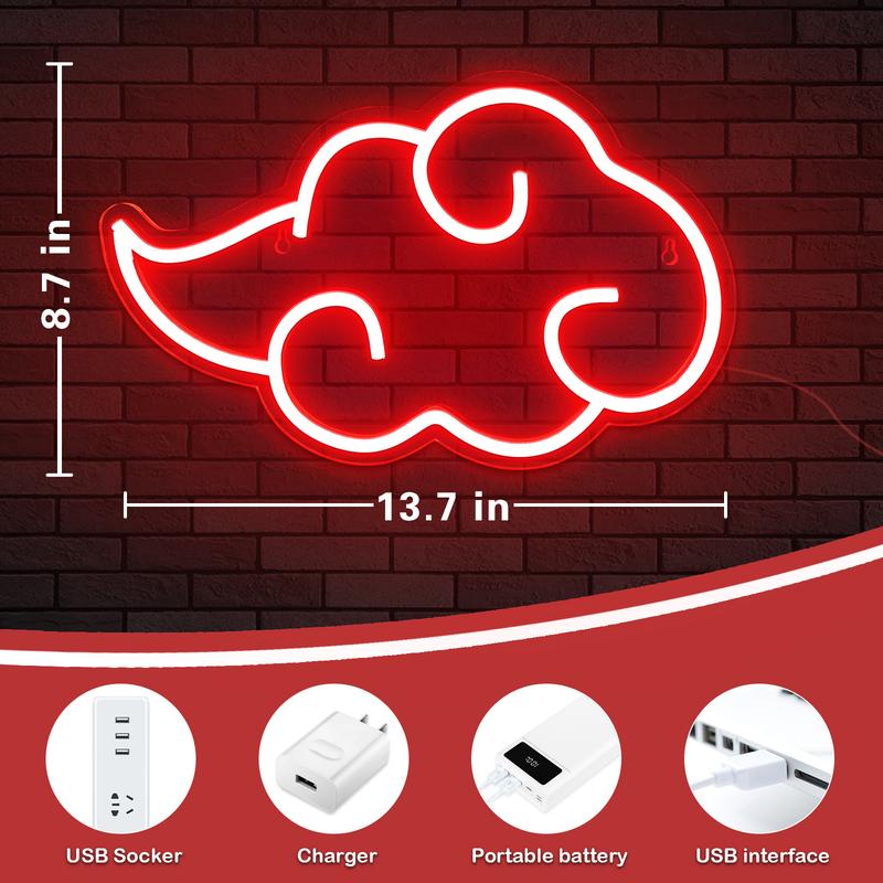 Cloud Anime Neon Sign, LED Neon Light, Game Neon Sign, Easy to Hang and Adjustable Brightness Wall Sign for Bedroom Game Room Party New Year's Gift Holiday Birthday Gift Multi-Speed Adjustable Smart Device (13.7x8.7in)