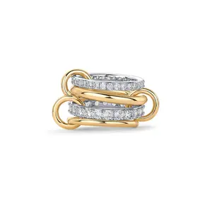 Interlocked Stackable Rings for Women - Statement Multi Ring Mixed Metals Stack - Cubic Zirconia Stacking Jewelry For Summer and Mother‘s Day Gift