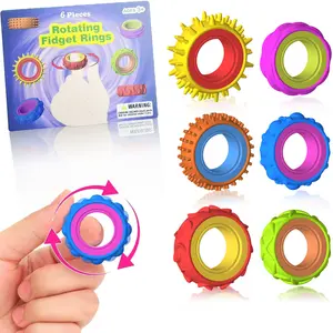 6/12 Piece Kids Stress Relief Fidget Rotating Ring Set, Adjustable Sensory Training Tool, Adhd Anxiety Relief, Portable Office Travel Toy, Stress Relief Fidgeting
