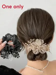 Women's Sweet Fashionable Hair Accessories Set, Starry Scrunchie & Organza Big Scrunchie, Fashion Flower Hair Clips, Daily Travel Birthday Gift, Scrunchies