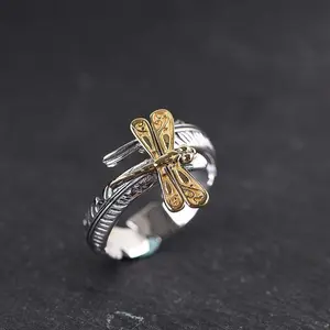 [springtok] Feather dragonfly ring with adjustable opening for index finger ring for both men and women