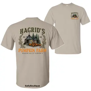 Hagrid's Pumpkin Farm Est. 1981 Magically Grown T-Shirt, Hagrid Home Magical Wizard Pumpkin Shirt, Trendy Halloween Spooky Season 2 Sided Graphic Design Unisex Cotton T-shirt for Women for Men Womenswear Menswear Top