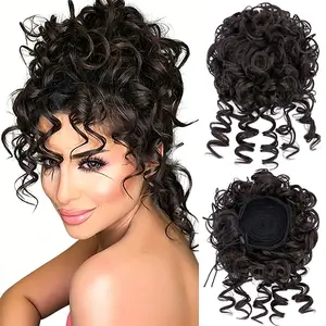 MY-LADY Drawstring & Clip In Afro Puff Chignon Extensions Synthetic Short Hair Pieces Updo Hair Buns Ponytail Curly Messy Bun Hair Extensions for Women