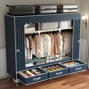 LEAIJIAFY Easy Assembly Wardrobe with 3 Drawers 3 Hanging Rods & 3 Foldable Compartments Thickened Reinforced Steel Pipe Shelving Style for Bedroom Home Use dust cover closet organizer metal garment rack Portable Magnetic Wardrobe Closet Organizer