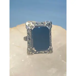 Onyx ring size 4.25 Art Deco marcasites mourning pinky sterling silver women