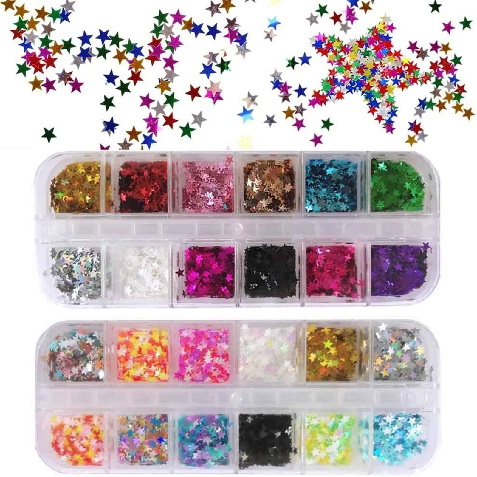 EBANKU Star Glitter Confetti, 24 Boxes Stars Holographic Sequins | 3D Laser Glitter Nail Art Flakes Colorful Nail Glitter Manicure Decals Nail Decoration