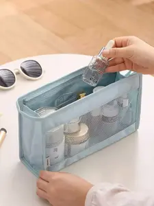 Style Mesh Makeup Organizer Bag, Transparent Breathable Design, Unisex Travel Essential, Ideal for Students & Hotel Use