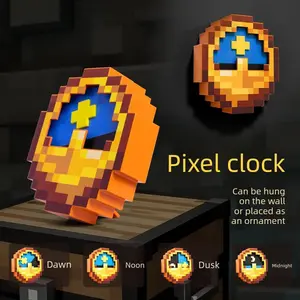 Pixel Clock for Gamers, Pixel World Decorative Wall Clock, Multi-Functional Hanging Clock, Room Decoration, Designed for Game Enthusiasts