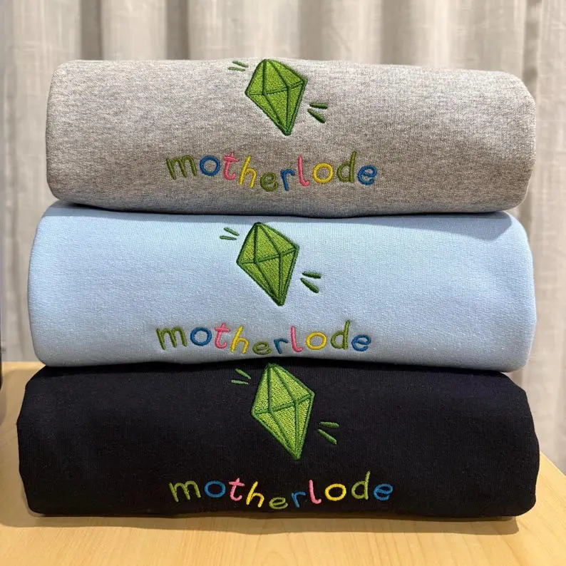 Sims Motherlode Embroidered Sweatshirt, Motherlode Embroidered Sweatshirt, The Sims Inspired Sweater, Cozy Gamer Gift, Aesthetic Unisex Crewneck, The Sims Plumbob Sweatshirt, Funny Motherlode Embroidery, Gamer Aesthetic Sweater Gift