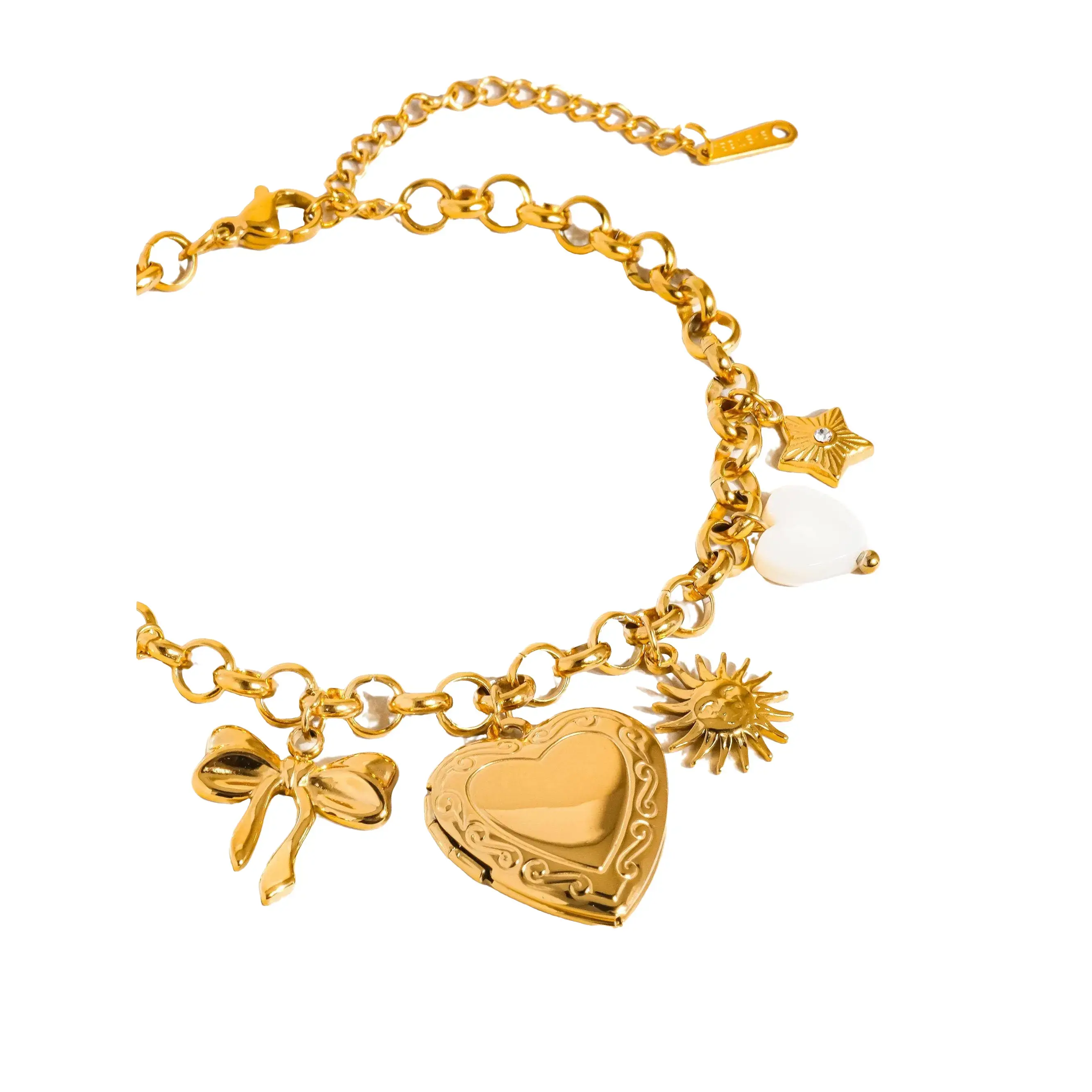Eydn 18K Non-Tarnish Heart Locket Charm Bracelet