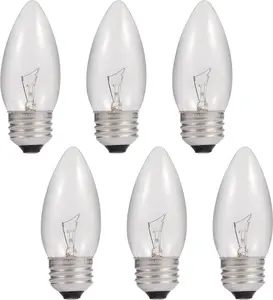 40W Incandescent Equivalent Energy Torpedo Tip Chandelier with Crystal Clear Incandescent Light Bulbs Tip Light Bulb and Medium E26 Candelabra Base (6)