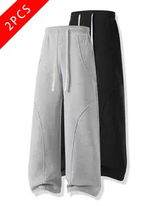 2-pack men’s patchwork casual athletic pants, loose straight knit sweatpants, comfortable and breathable, spring/summer/autumn styles